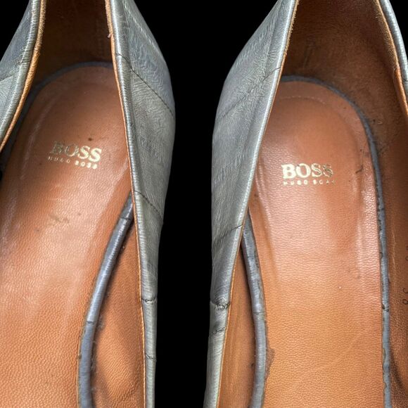 Hugo Boss Heels Italy Sz 38 EU/7.5 US Gray Reptile Leather Peep Toe Pump Shoes - Picture 3 of 13
